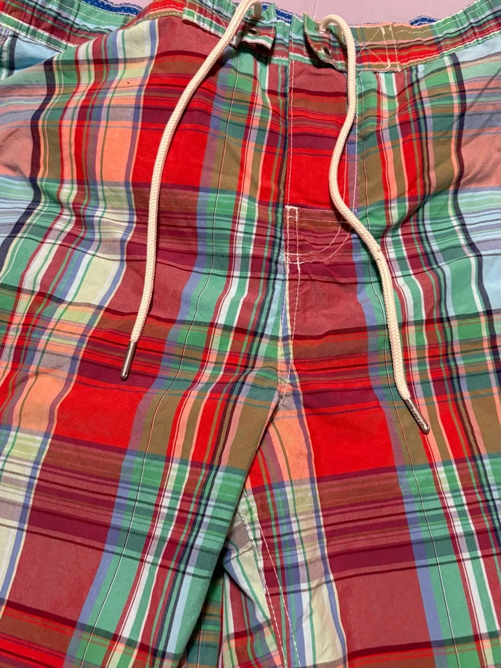 Tommy Hilfiger Red Multi Plaid Swim Hybrids